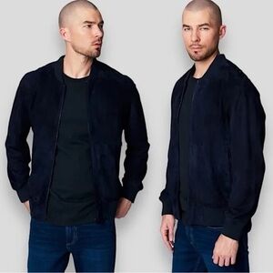 NWT Blank NYC True Blue Bomber Jacket Genuine Goat Suede In Dark Blue